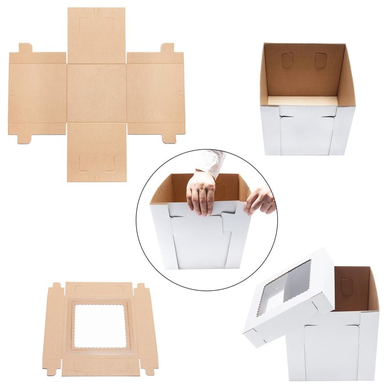 JJO Tall Cake Boxes for Tier Cakes, 14x14x12 Inches 3 Pack,Whie Cake Boxes with Window,Disposable Cake Containers, Sturdy Wedding Tall Cake Carrier