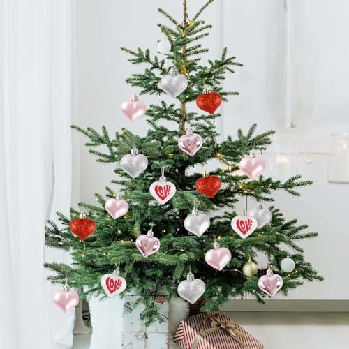 GuassLee Valentines Day Decorations Heart Ornaments - 36pcs Red Pink
