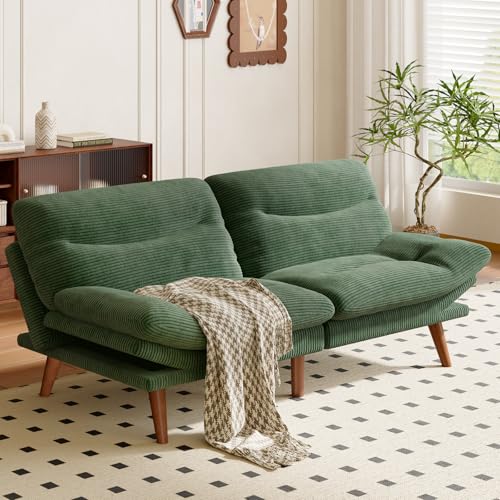 Amada 66-Inch Convertible Corduroy Futon Sofa Bed — Green, Small Space Friendly