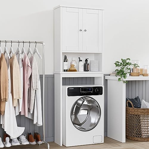 Shintenchi Over the Toilet Storage Cabinet, Freestanding Space Saver - White
