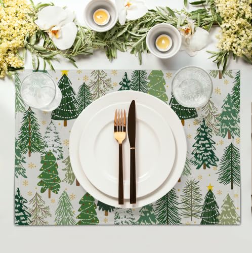 Green Christmas Tree Placemats Set of 4, 12x18 Inch – Wnoesat, Xmas Tree Pattern