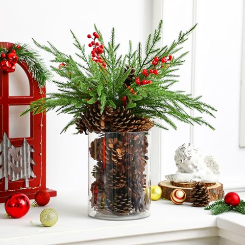 Christmas Table Centerpiece with Pine Cones & Berries, Farmhouse Decor Set