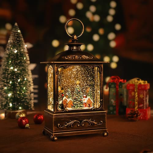 Forest House Christmas Snow Globe Lantern with Music & USB Power