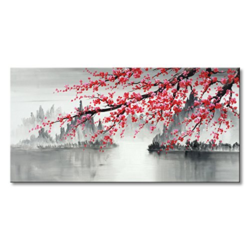 Hand-Painted Plum Blossom Oil Painting Black and White Canvas Wall Art