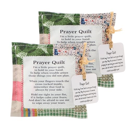 Handmade Pocket Prayer Quilt Set with Wooden Cross - 2 Pack Comfort Blanket