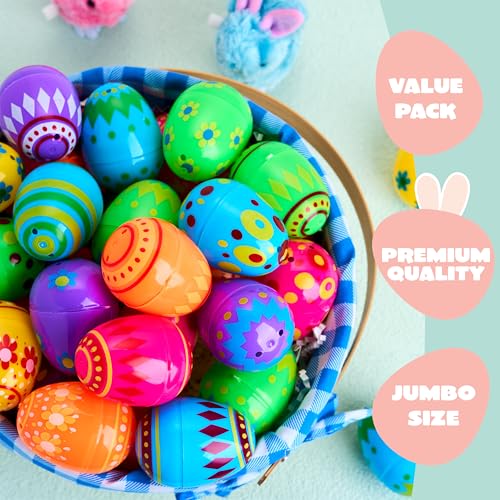JOYIN 200 Pcs Plastic Printed Bright Easter Eggs 2.3" Tall for Easter Hunt, Basket Stuffers Fillers, Classroom Prize Supplies, Filling Treats and Party Favor
