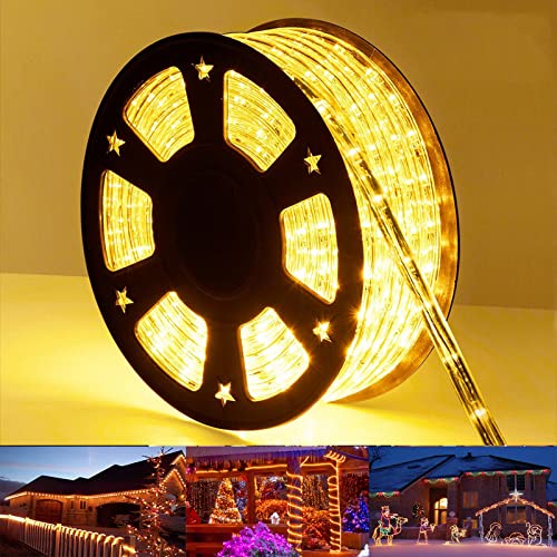 Jnaurb 100ft LED Rope Lights Outdoor Waterproof Warm White Tube Light