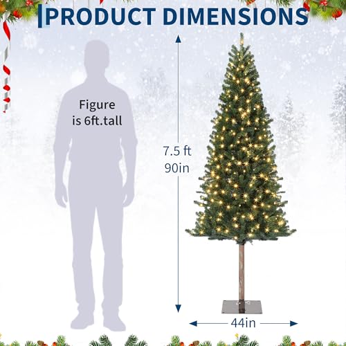Garvee 7.5 ft Artificial Slim Christmas Tree with Warm White Lights & Metal Stand – Green, Easy Assembly, Holiday Decor for Home & Office