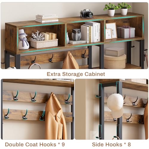 7-in-1 Hall Tree with Bench, Shoe Storage, Coat Rack, and RGB LED Lights