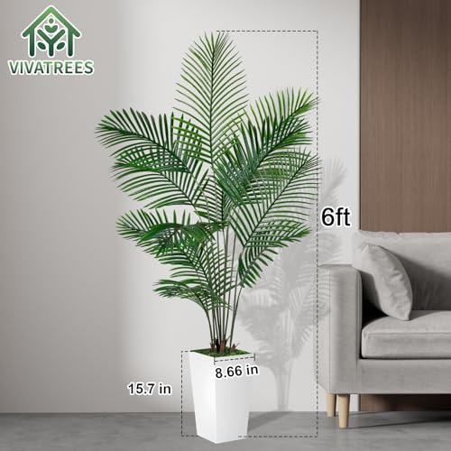 6FT Artificial Palm Tree with White Planter - Faux Potted Decor
