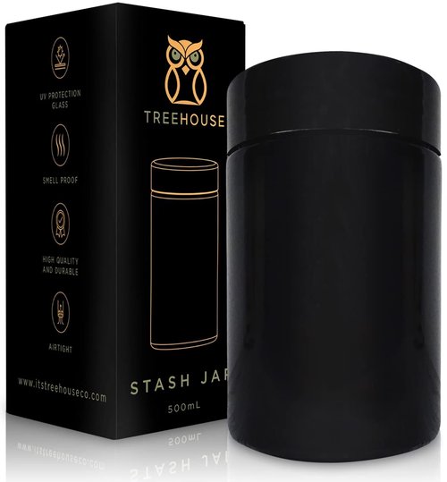 Treehouse Stash Jar Smell Proof Container (500mL) for Herbs, Spices, Coffee, Teas & More - Plus x2 Resealable Smell Proof Bags