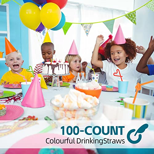 100-Pack Extra Long Flexible Plastic Straws - 12.8 Inch Bendy Party Straws