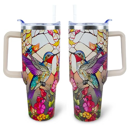XAIVEZL Hummingbird Gifts 40 oz Tumbler with Handle, Straw & Leak Proof Lid – Unique Bird Design