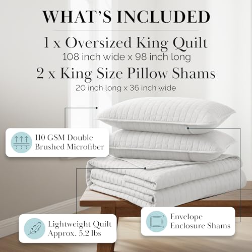 Southshore Fine Living Oversized King Quilt Set - White Coverlet & Shams