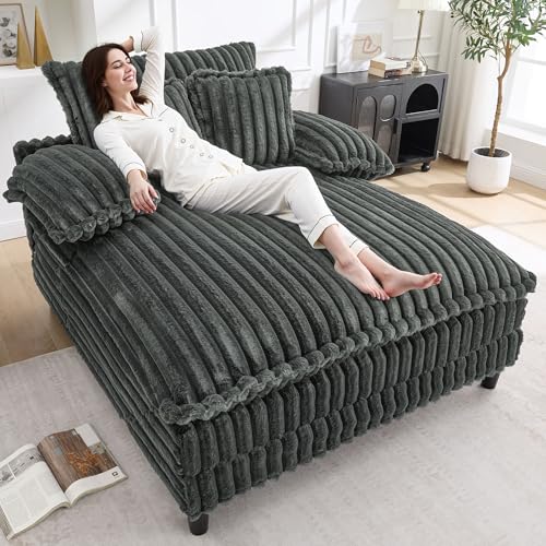 Oversized Chaise Lounge Chair with Adjustable Backrest, Dark Grey