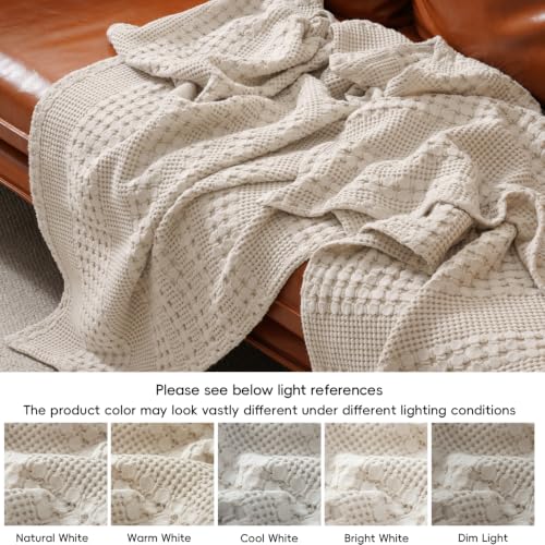 PHF 100% Cotton Waffle Weave Blanket - Queen Size Lightweight Bed Throw