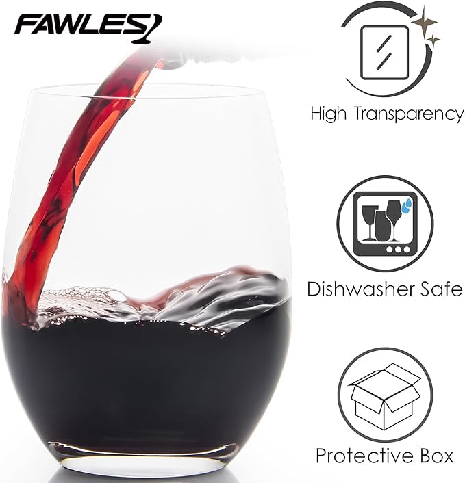 Stemless Wine Glasses Set of 12, 15 Ounce Dishwasher Safe Glass Tumblers