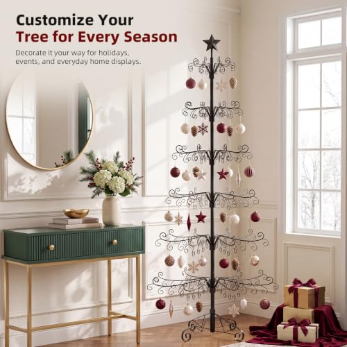 Aduanbang 6.5 Ft Black Metal Ornament Display Tree Stand with 240 Hooks