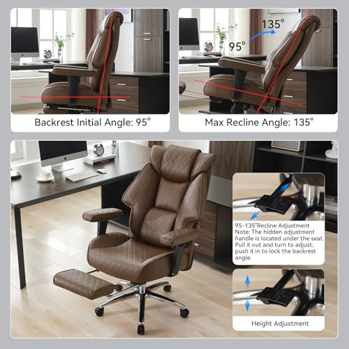 Big and Tall Ergonomic Office Chair with Footrest, 400lbs Capacity, Brown