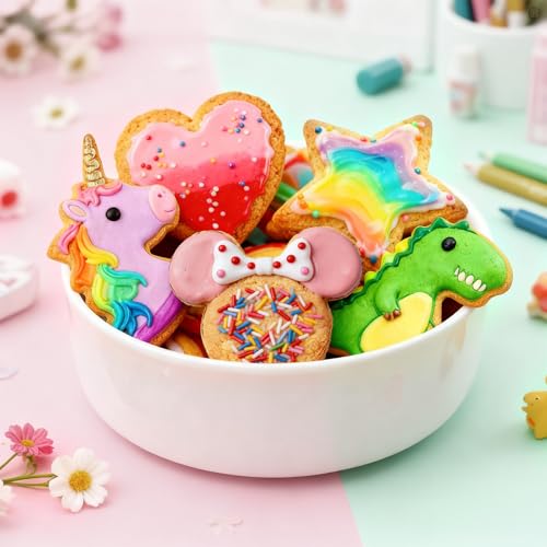 6 Pieces Stainless Steel Cookie Cutters - Mickey, Unicorn, Dinosaur, Heart, Star - Silver