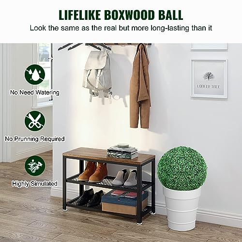 20-Inch Artificial Boxwood Topiary Balls with LED String Lights, 2-Pack