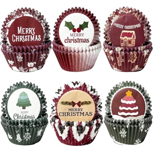 Christmas 300-Count Cupcake Liners Set - Standard Size, 6 Designs