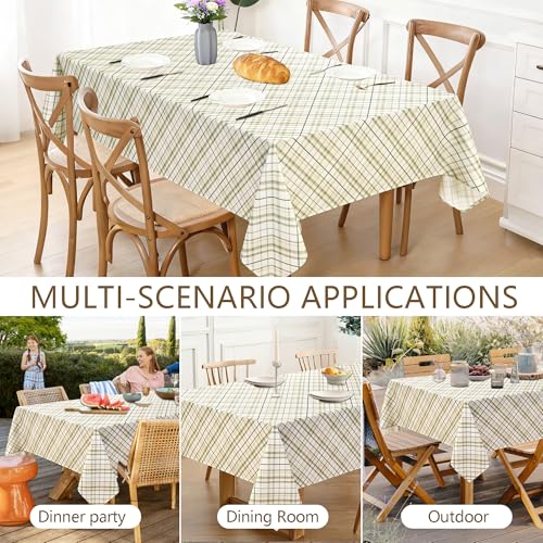 DWCN Checkered Tablecloth 60 x 84 Inch Rectangular Sage Green & White - Waterproof