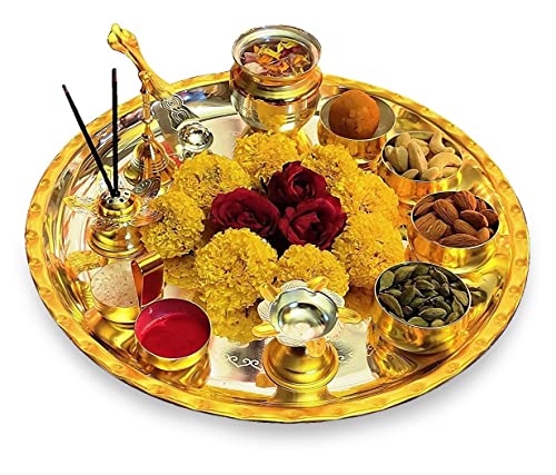 12-Inch Pooja Thali Set Gold and Silver Plated Ritual Puja Plate