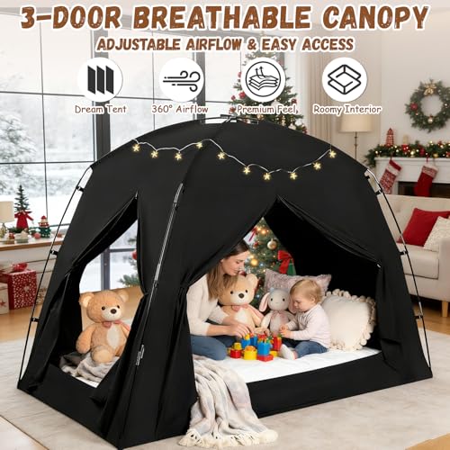 Indoor Blackout Bed Tent Privacy Canopy for Twin & Full Beds - 3 Doors