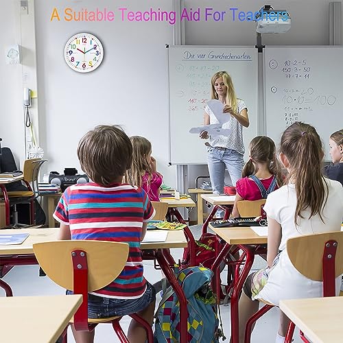 10-Inch Silent Wall Clock for Kids Learning to Tell Time - Colorful Analog