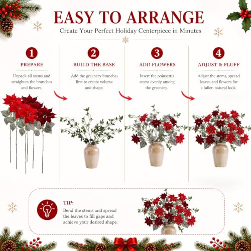 19-Piece 26in Christmas Poinsettia Flowers with Greenery Branches