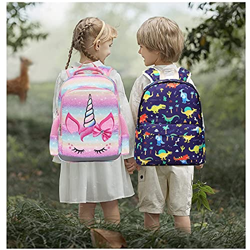 Girls School Backpack and Lunch Bag Set with Chest Strap - Unicorn Design