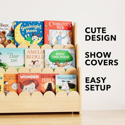 3-Tier Wooden Montessori Bookshelf for Toddlers - Scalloped Kids Bookcase