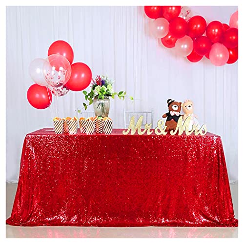 SoarDream Red Glitter Sequin Tablecloth 90x132 Inch Rectangular for Party Events