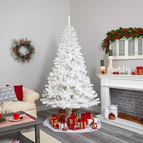 8ft Artificial White Christmas Tree with 1500 Bendable Branches - Realistic Holiday Decor