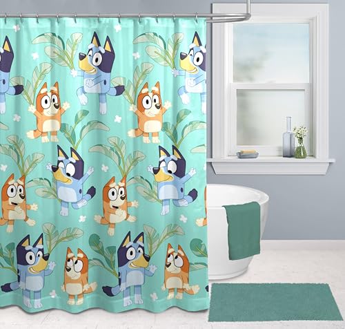 Jay Franco Bluey & Bingo Kids Fabric Shower Curtain - Teal, 70" x 72"
