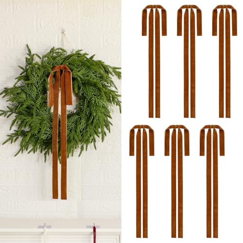 SPWOLFRT 6 Pcs Vintage Velvet Christmas Bows 23.6 x 15.7 in - Light Brown