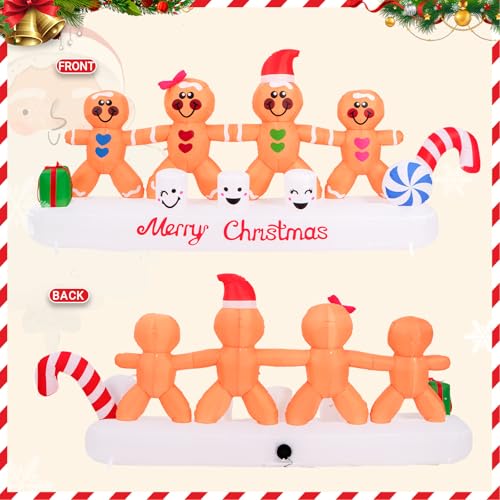 PopInflate 10 ft Gingerbread Christmas Inflatable with 4 Hands in Hand (Variation: Gingerbread) – Built-in 10 LED Lights