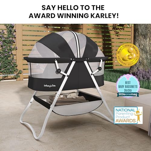 Portable Lightweight Baby Bassinet with Double Canopy & Storage Basket