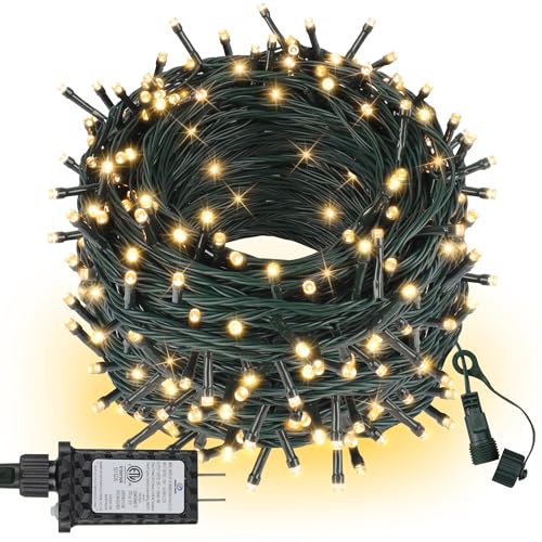 ASENEK 197ft 600LED Connectable Warm White Christmas Tree Lights with 8 Modes & 6h Timer