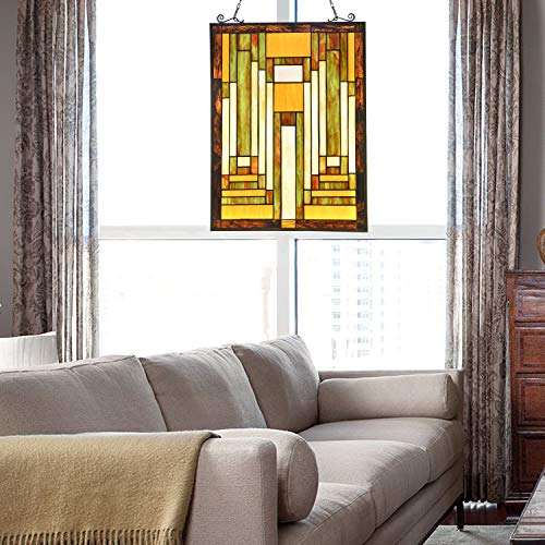Tiffany-Style Antique Stained Glass Window Panel 22x17