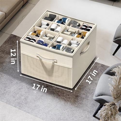 Foldable Fabric Shoe Organizer Box with Adjustable Dividers & Clear Cover