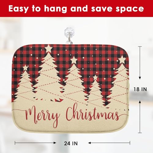 Sanwarm Christmas Tree 24x18 Inch Absorbent Dish Drying Mat for Kitchen