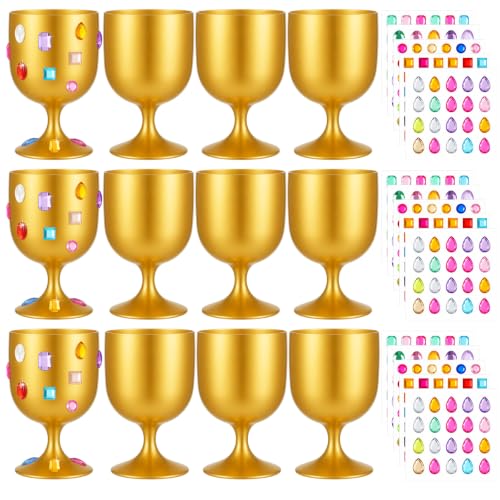 15 Pcs Medieval Gold Goblets with Gem Stickers - DIY Plastic Chalice Set