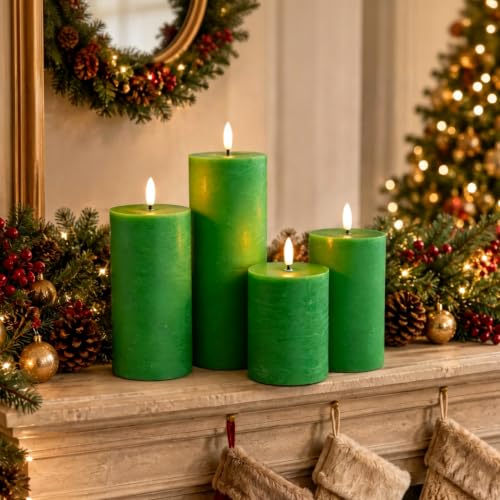 Green Flameless Candles, 4Pack Christmas Battery Operated Candles
