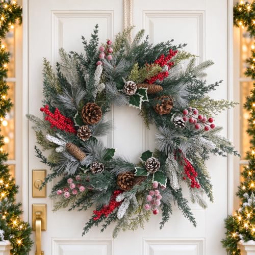 24 Inch Christmas Wreath for Holiday Decor - MUTRAIN Xmas-M1