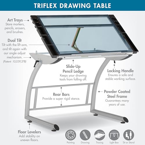 Triflex Adjustable Height Drafting Table, Sit to Stand Computer Desk