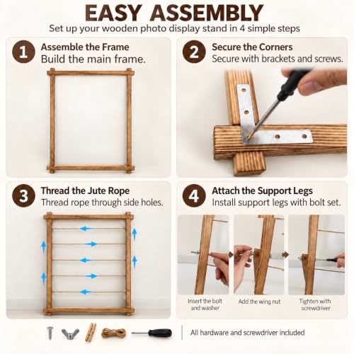 Wooden Photo Display Board with 30 Clips – 25 x 33 Inch Large