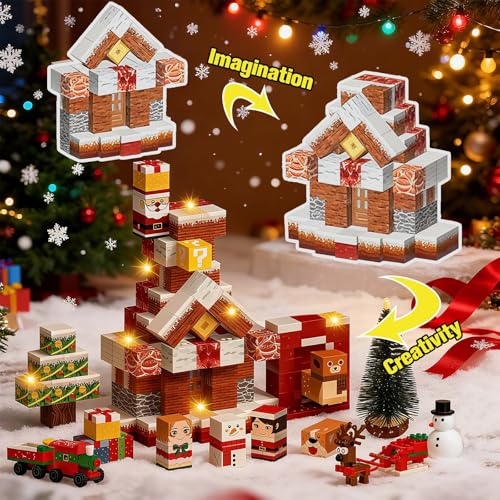 Christmas Snowy Village Advent Calendar with Santa, Reindeer, Train & Gifts - Holiday Decor Gift