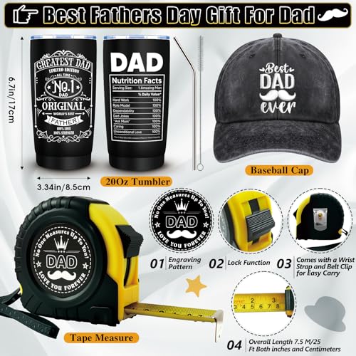 Dad Gifts Set with Tumbler Baseball Cap Keychain & More - Father's Day Gift